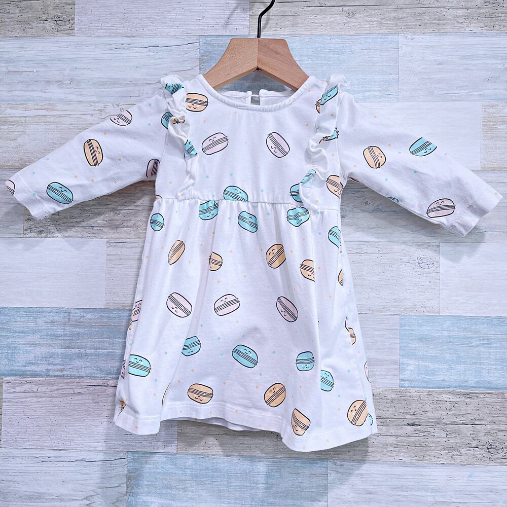 Silkberry Baby Macaron Ruffle 2 Pc Dress White Organic Cotton Baby Girl 12M-18M